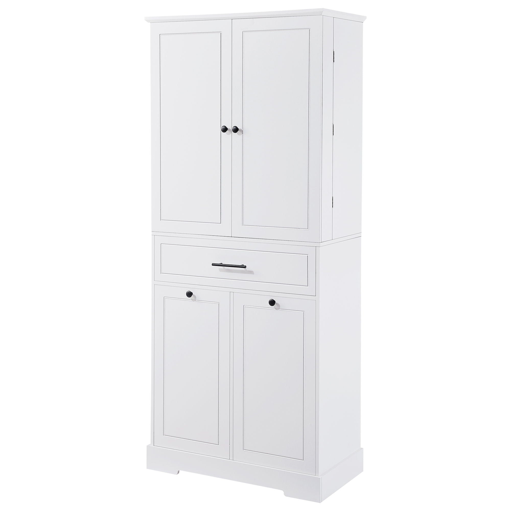 Freestanding Bathroom Storage Cabinet With Doors, Drawers, And Tilt Out Laundry Hamper - White