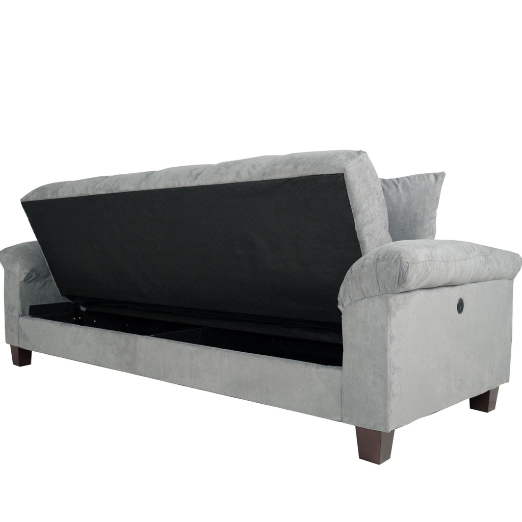 Adjustable Sofa With Hidden Storage And USB Port, Plush Cube Pattern Couch With Pillows - Gray
