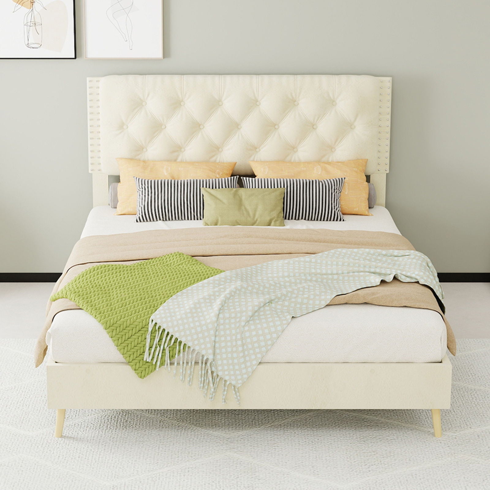 Upholstered Bed With Tufted Headboard
