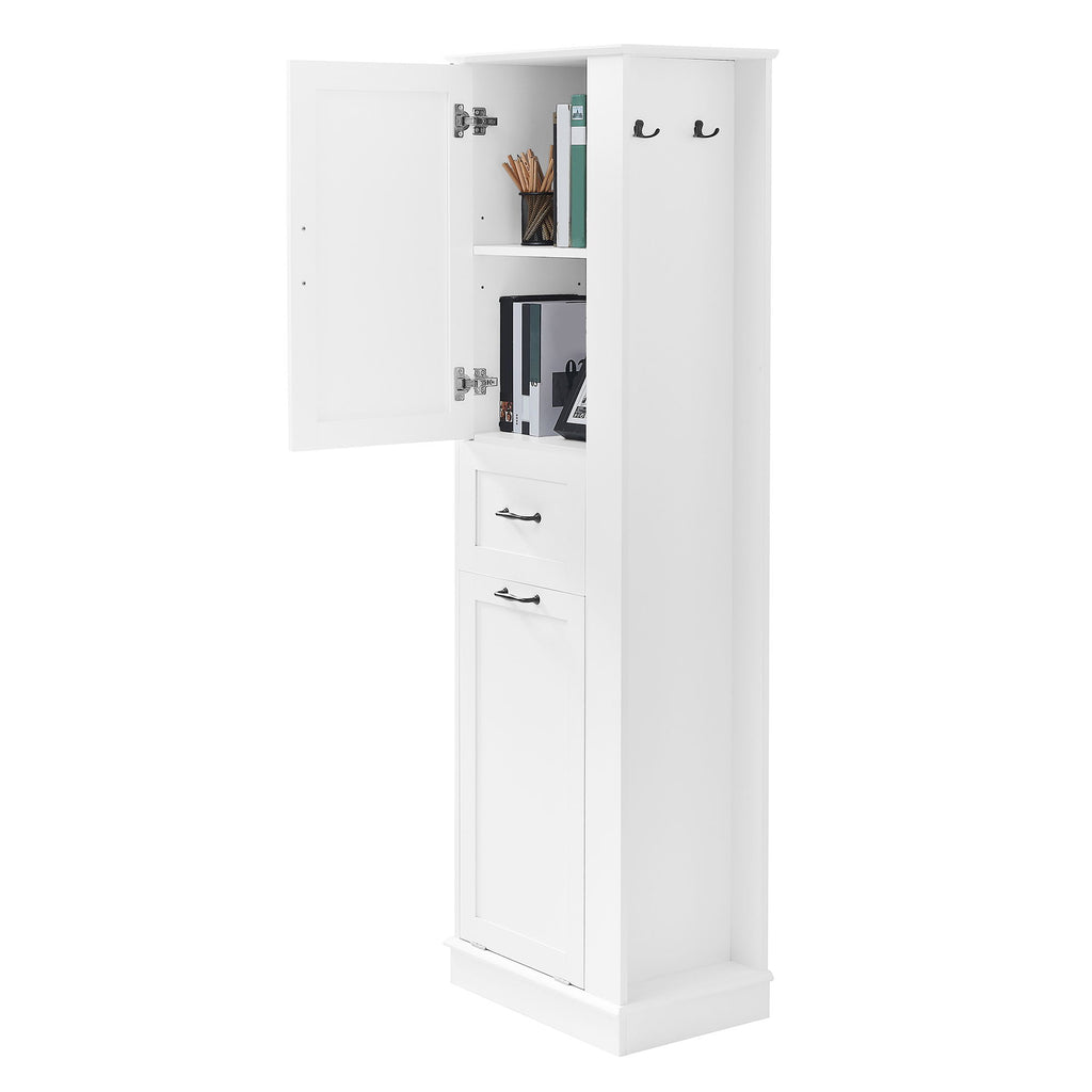 Modern Tall Storage Cabinet With Tilt-Out Compartment, Adjustable Shelves