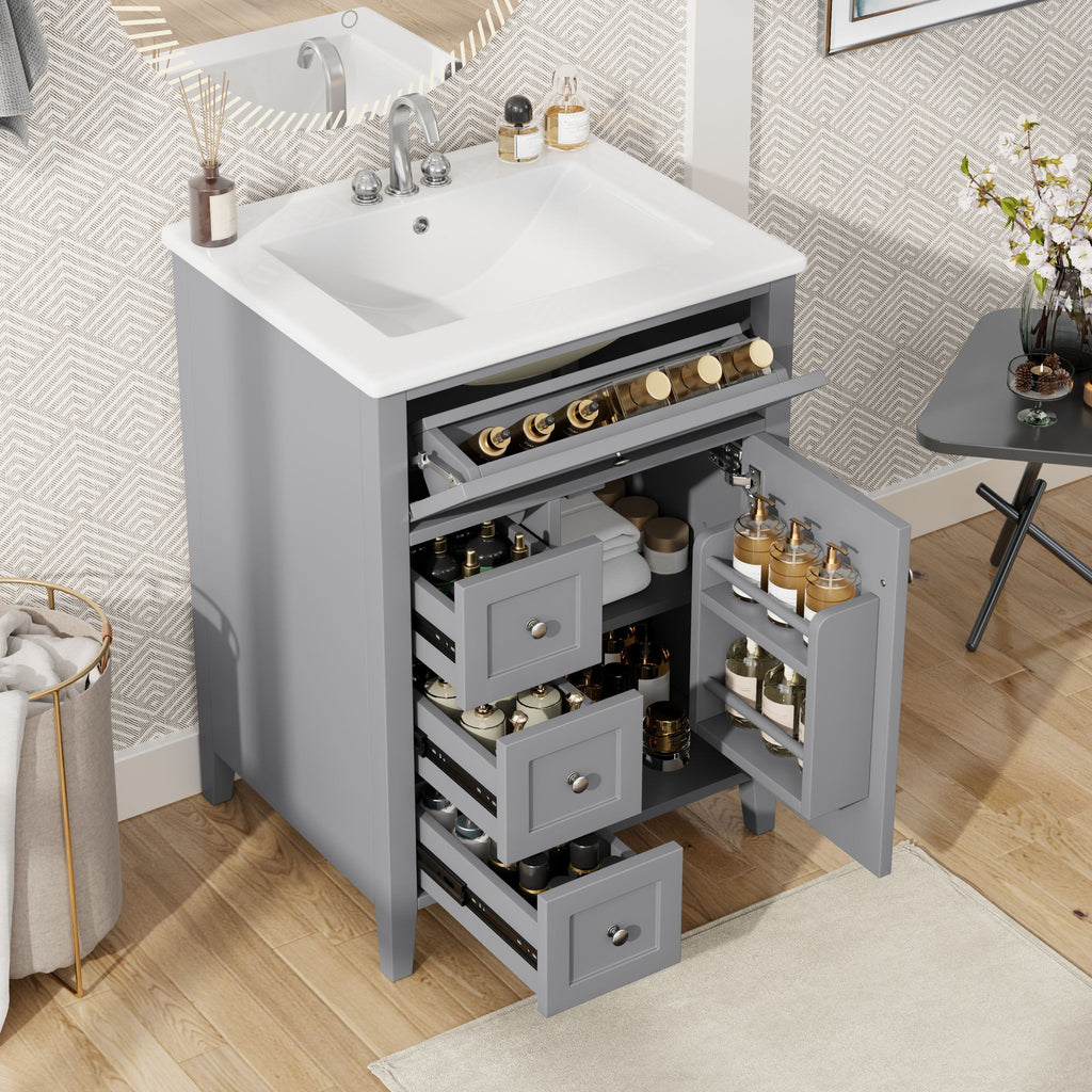 Bathroom Vanity With Sink, 3 Drawers & Cabinet With Adjustable Shelves
