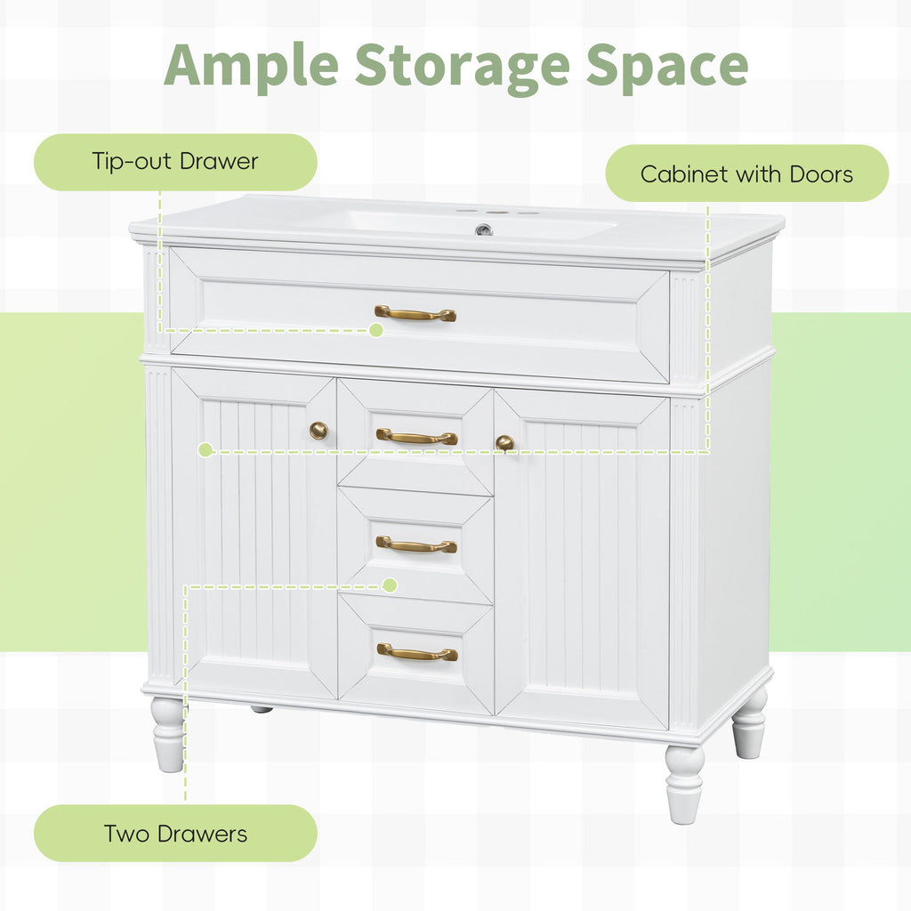 Modern Freestanding Bathroom Vanity With Sink, Cabinet, Soft-Close Drawers, Tip-Out Tray