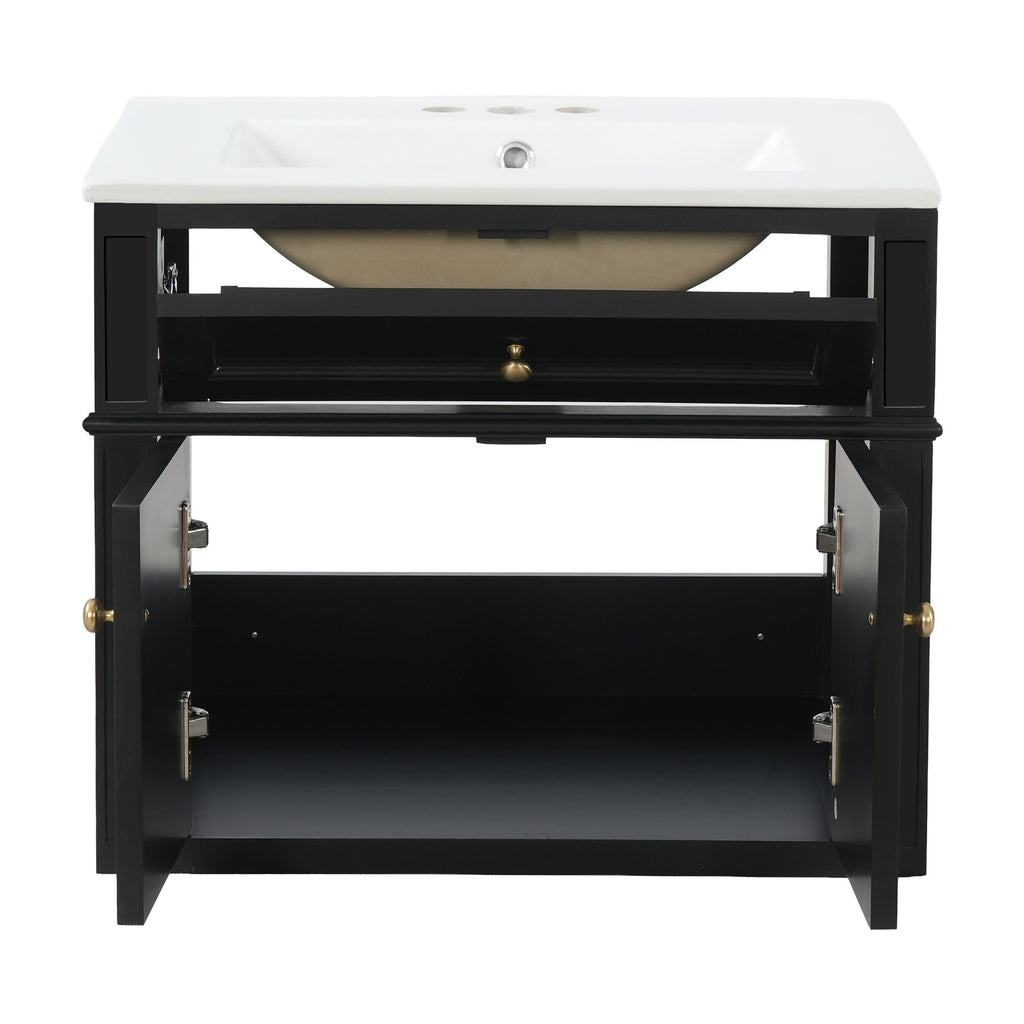 Wall Mounted Bathroom Vanity With Tip Out Drawer And Open Back Design
