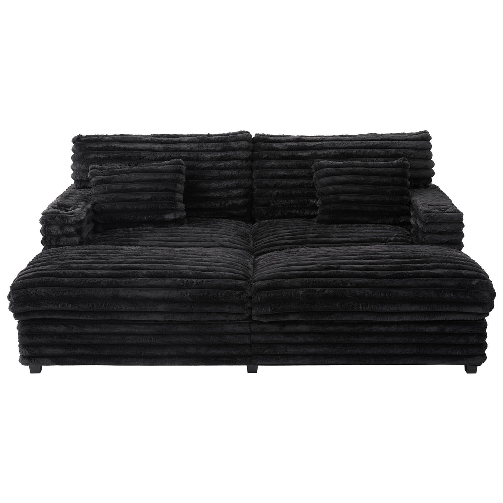 Oversized Double Chaise Lounge Sofa With USB Ports And Cup Holders