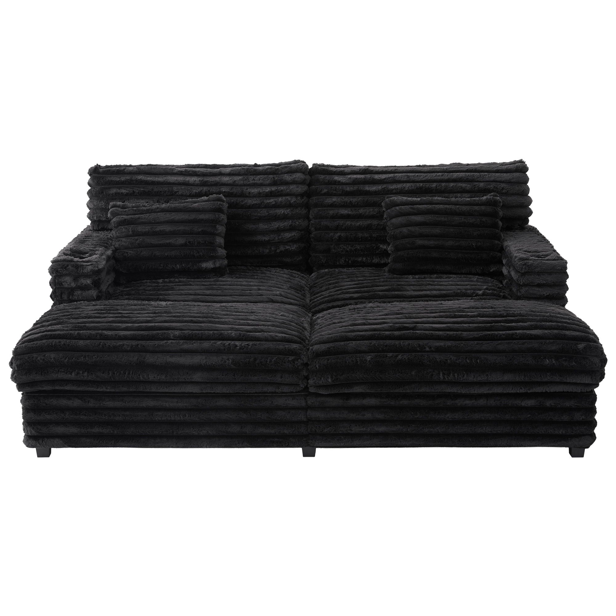 Oversized Double Chaise Lounge Sofa With USB Ports And Cup Holders