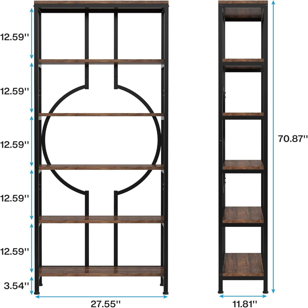 6 Tier Bookshelf For Living Room - Rustic Brown
