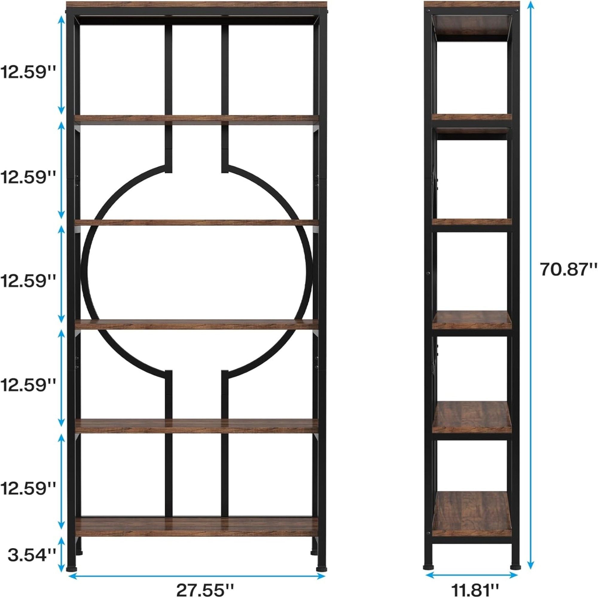 6 Tier Bookshelf For Living Room - Rustic Brown