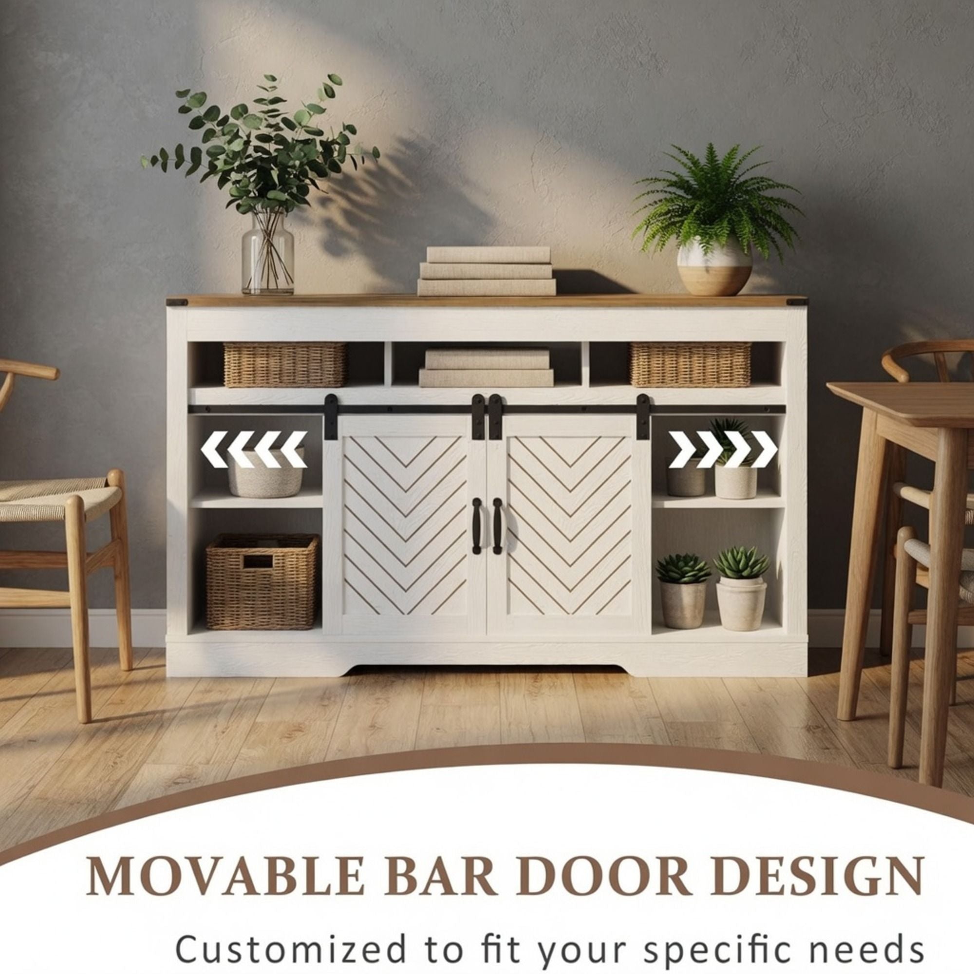 TV Stand With Sliding Barn Doors And Adjustable Storage - White / Oak