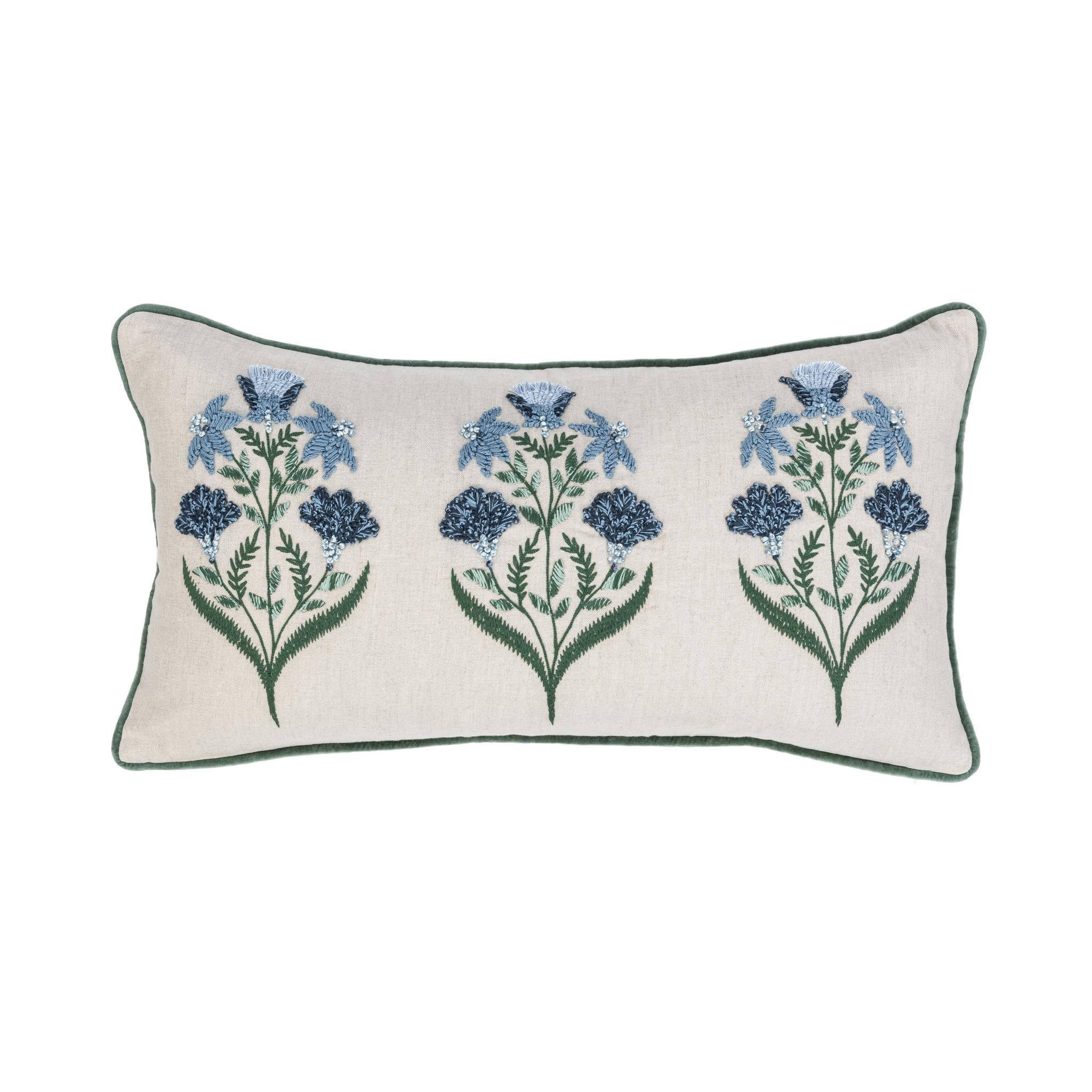 Belcourt - 14" x 26" Floral Pillow - Floral Natural / Blue