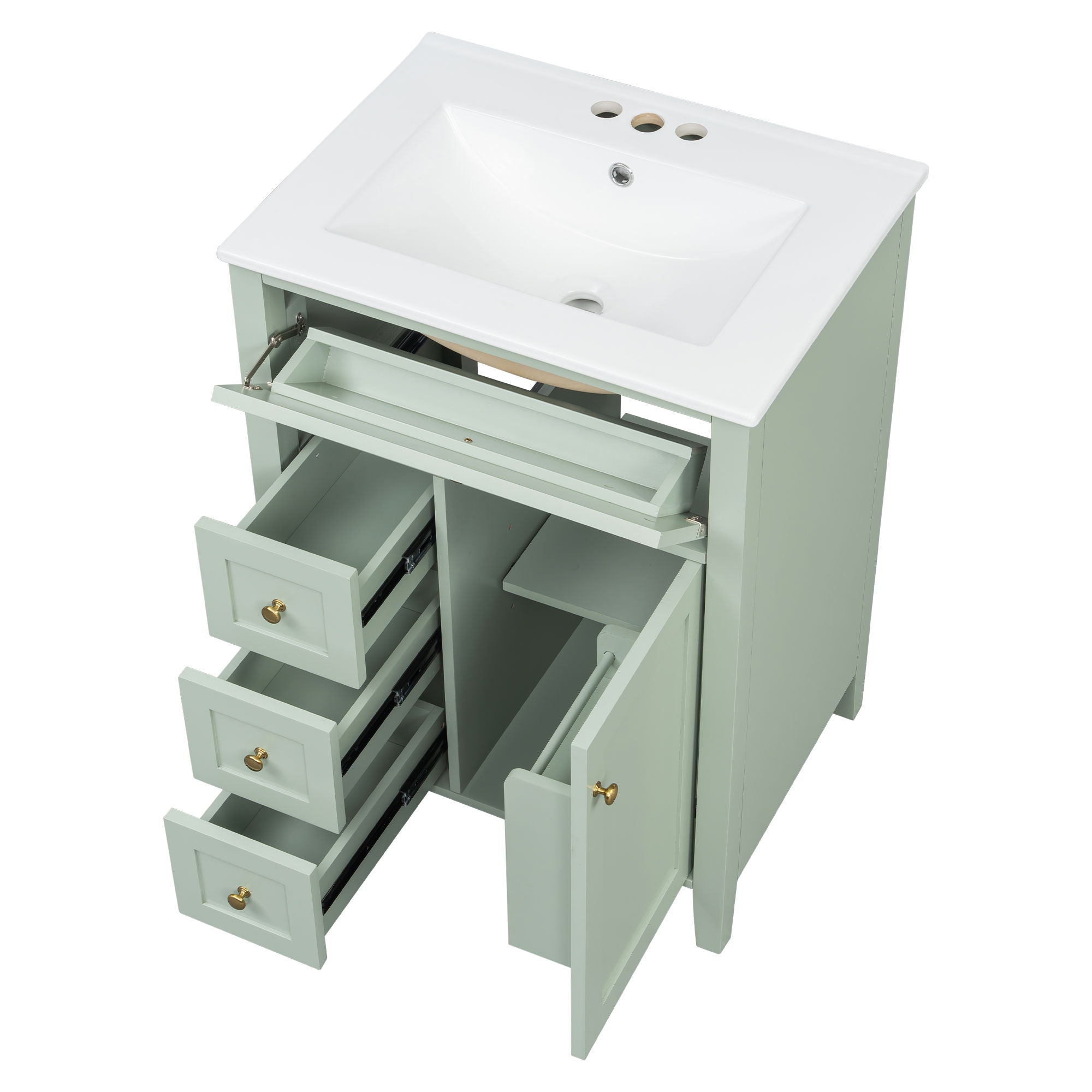 Bathroom Vanity With Sink, 3 Drawers & Cabinet With Adjustable Shelves