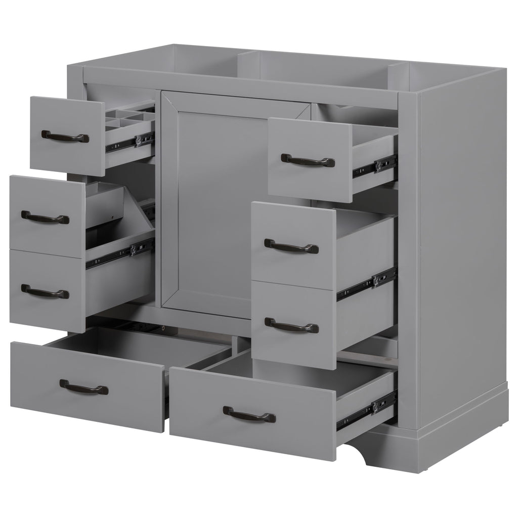 Modern Bathroom Vanity Base Only, 6 Drawer Storage With Adjustable Shelf