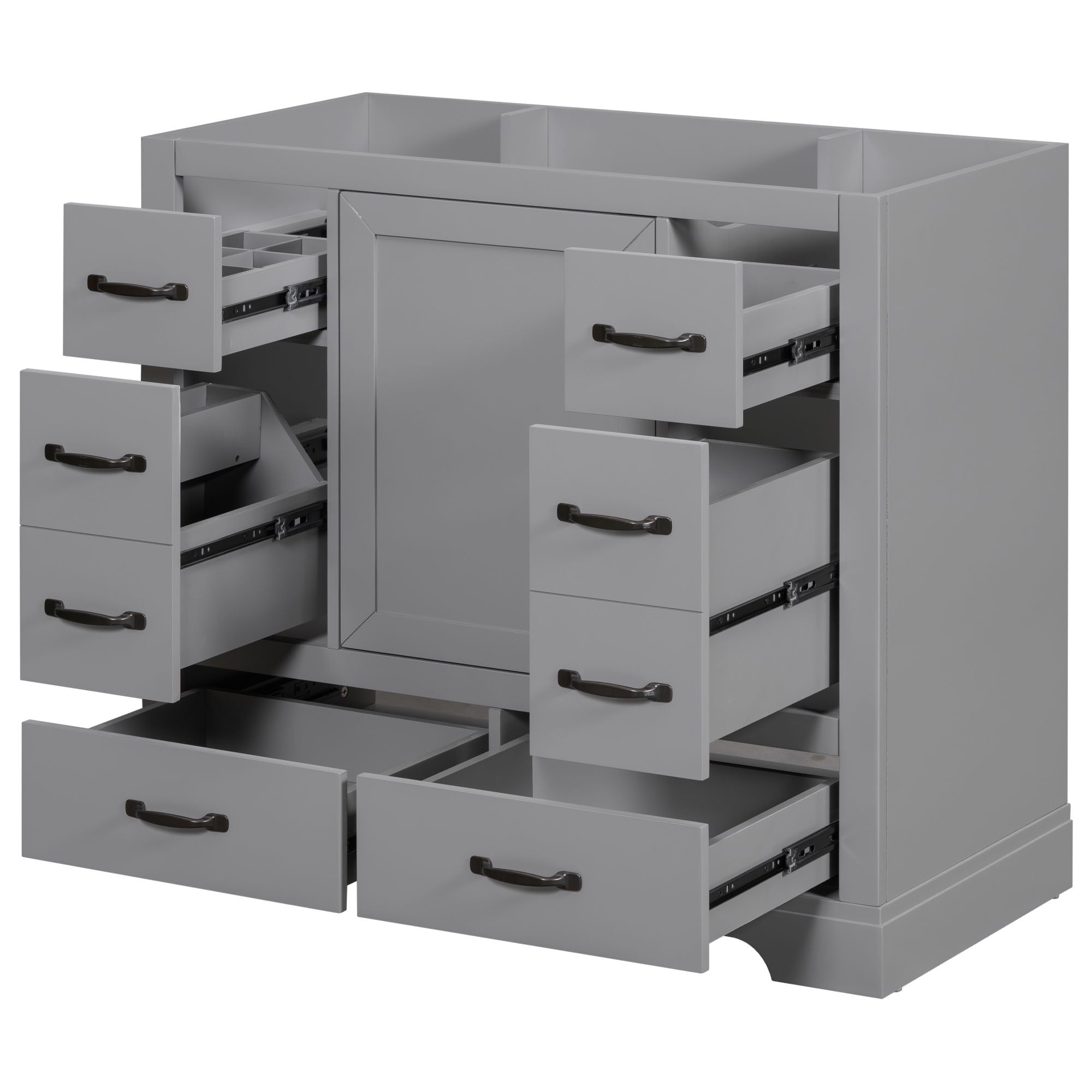Modern Bathroom Vanity Base Only, 6 Drawer Storage With Adjustable Shelf