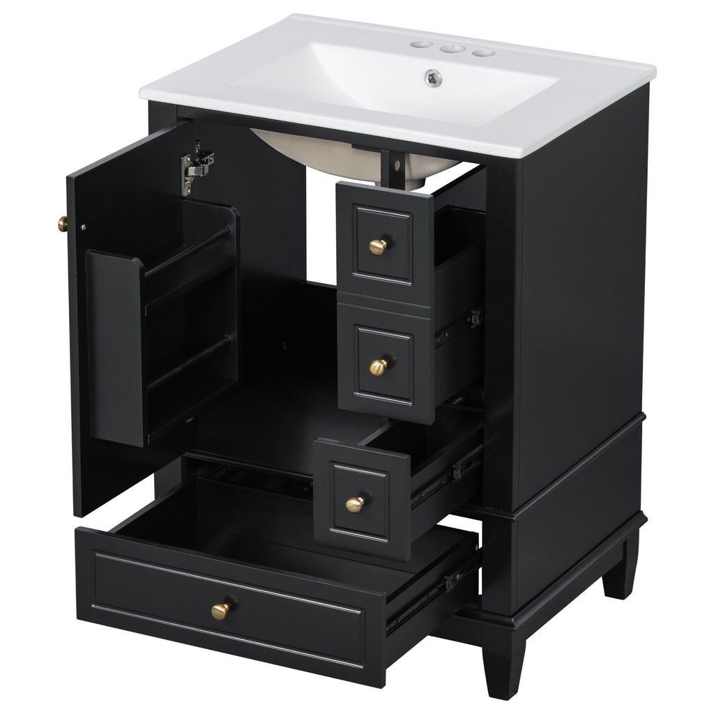 Modern Bathroom Vanity With Sink, Freestanding Cabinet With Drawers And Storage Shelves