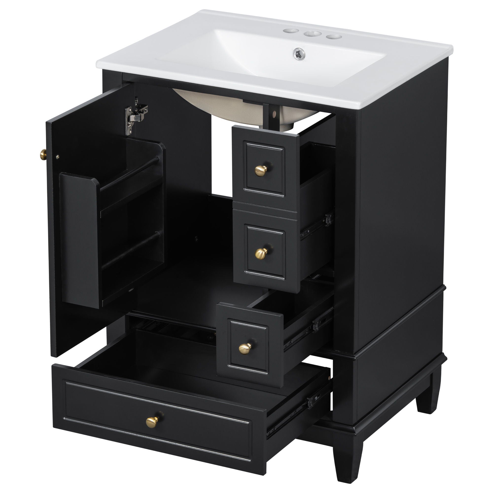 Modern Bathroom Vanity With Sink, Freestanding Cabinet With Drawers And Storage Shelves
