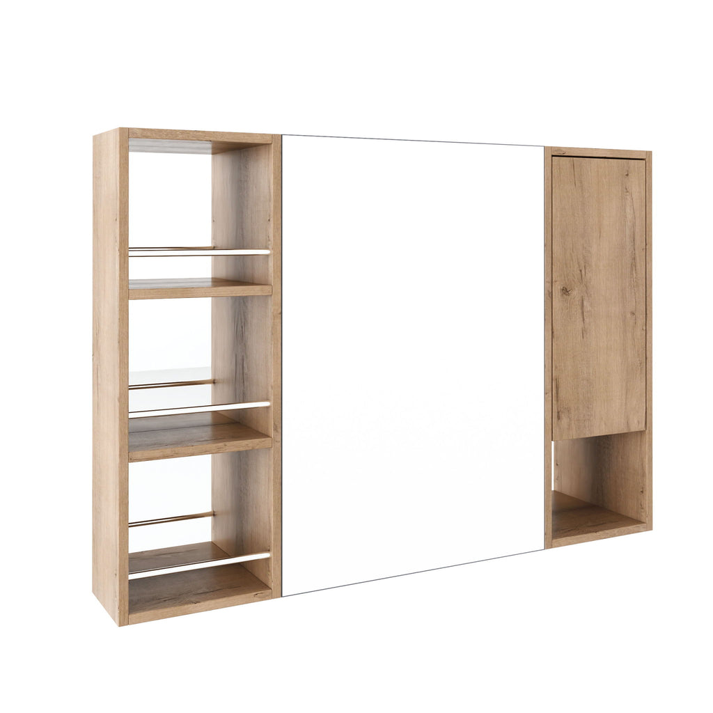 Wall Mounted Bathroom Mirror Cabinet, Adjustable Shelves Storage Cabinet - Imitative Oak