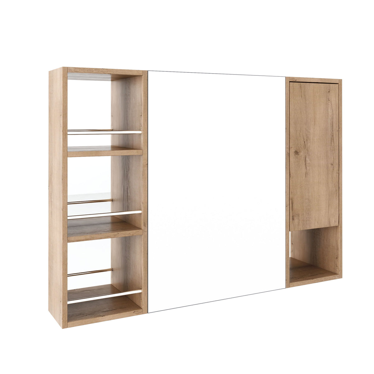 Wall Mounted Bathroom Mirror Cabinet, Adjustable Shelves Storage Cabinet - Imitative Oak
