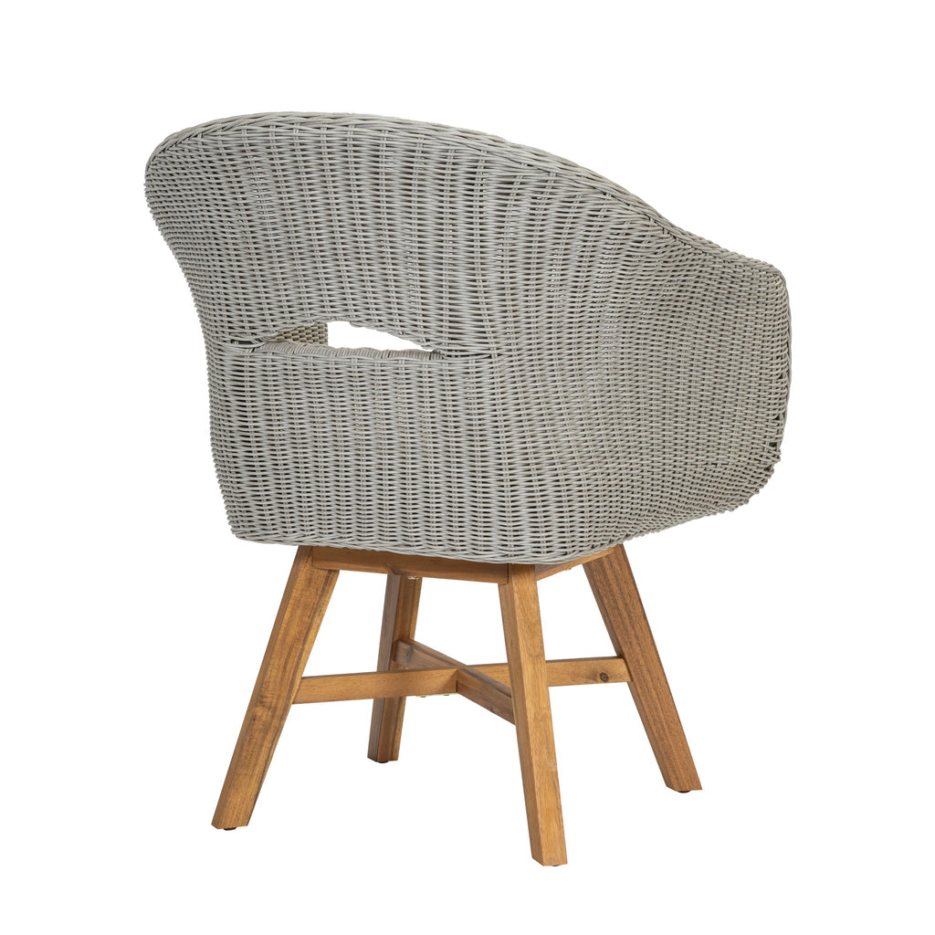Modern Coastal Rattan Dining Chairs, (Set of 2), Solid Wood Legs - Beige