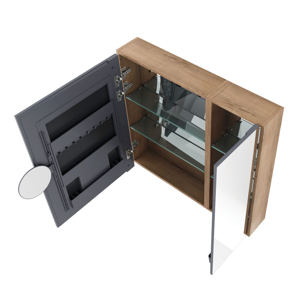 33.56" Wall Mounted Bathroom Cabinet With Adjustable Shelves - Imitative Oak