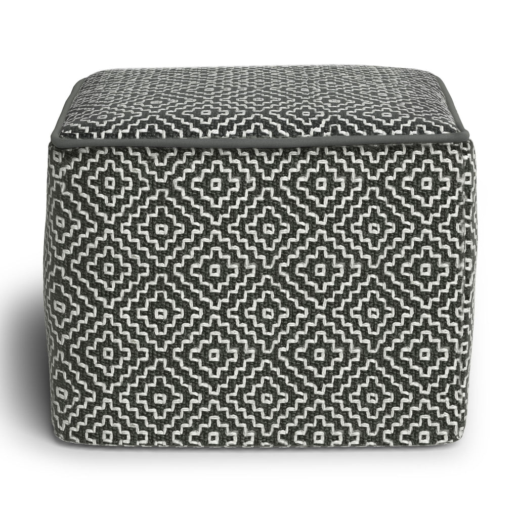 Briella - Square Woven Outdoor / Indoor Pouf - Gray / White