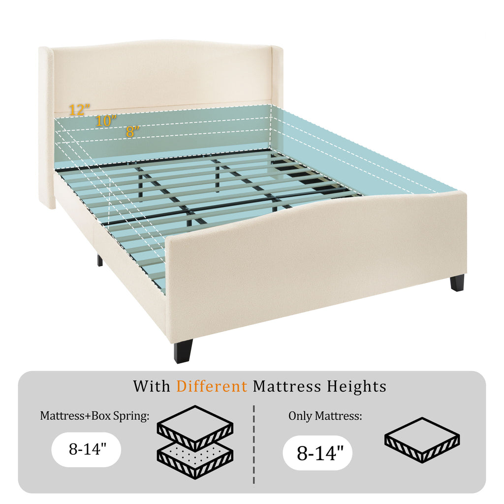 Platform Bed Frame With Tall Headboard And High Footboard