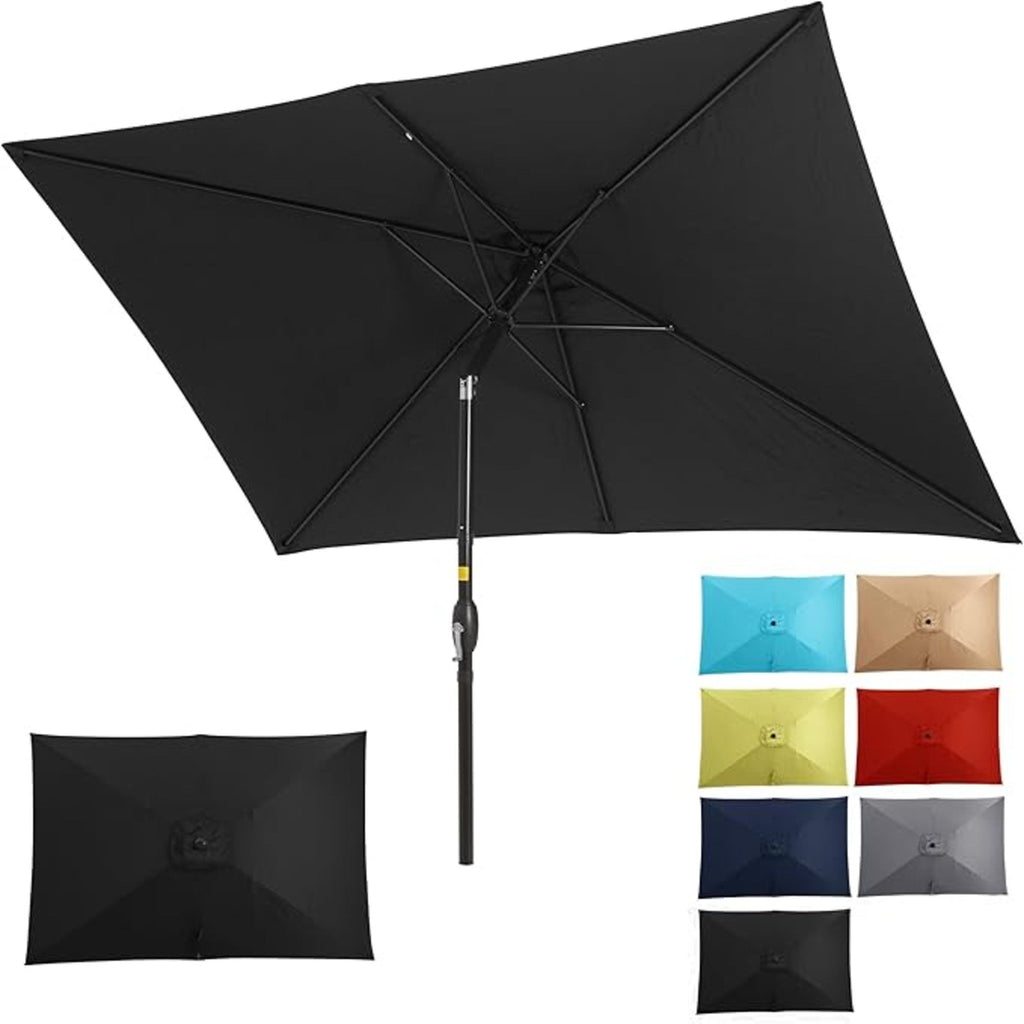 Rectangular Patio Umbrella With Crank Tilt, Polyester UV-Resistant Canopy