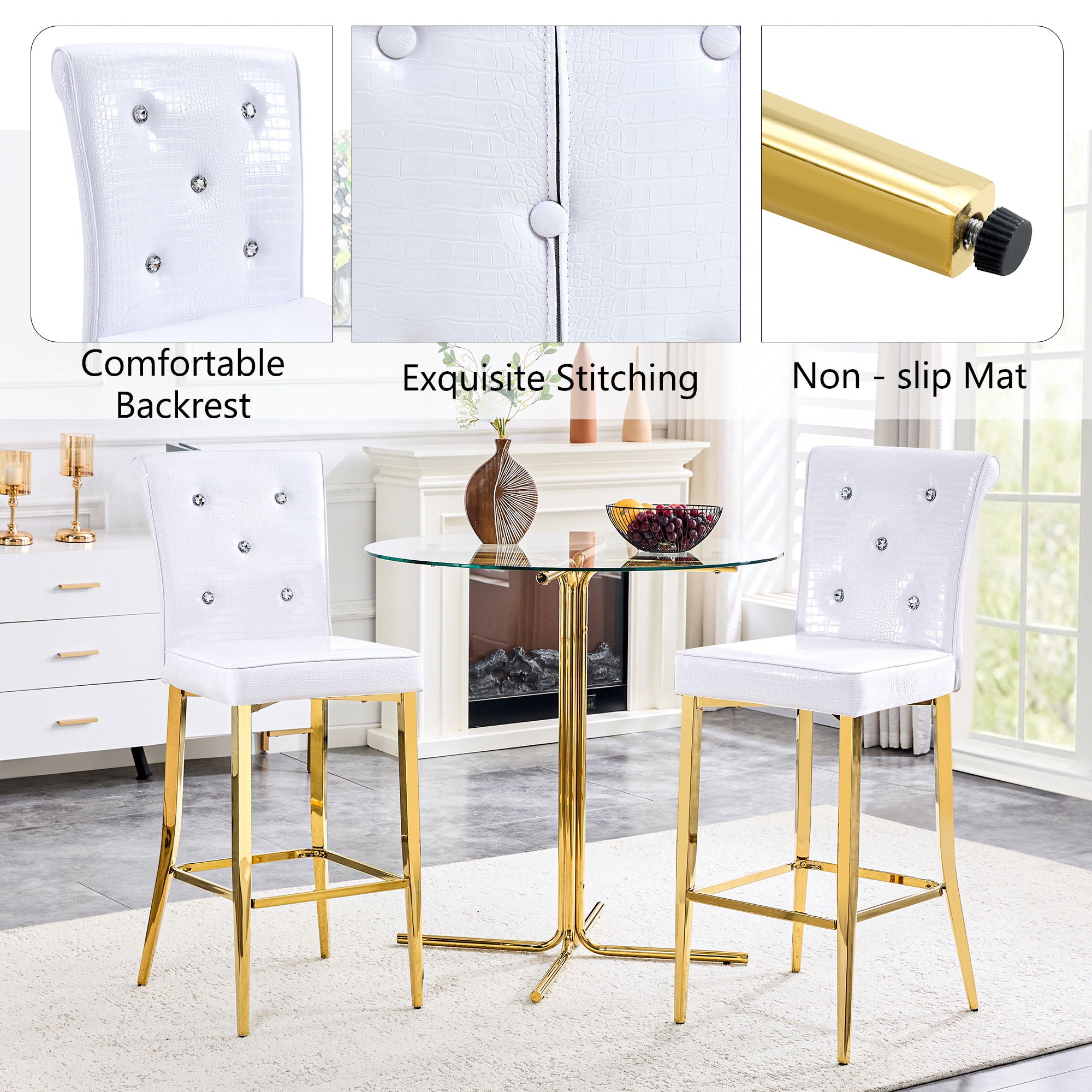 Bar Chairs With Crystal Clasp Design (Set of 2)