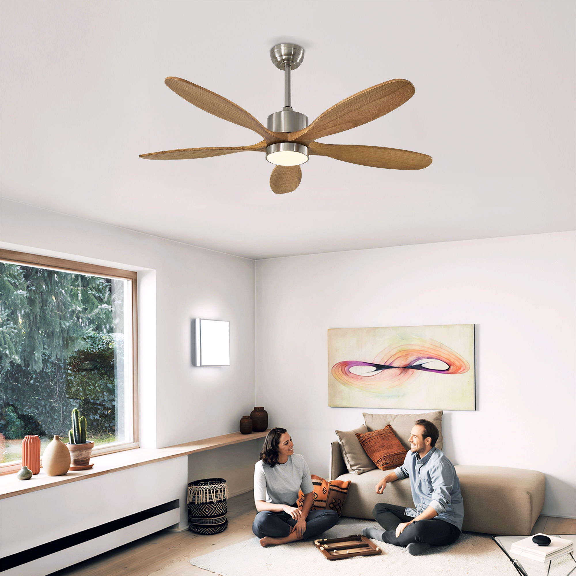 Ceiling Fan With Lights Quiet DC Motor Ceiling Fans 6 Speed Levels - Nickel