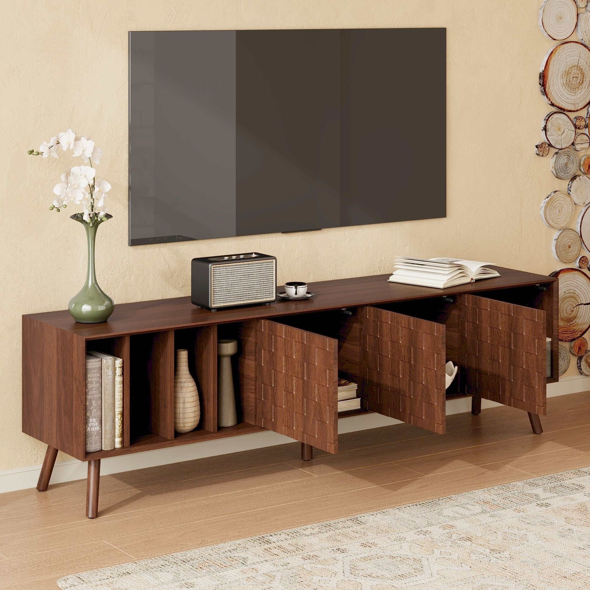 TV Stand With 5 Legs, Media Console Table For Tvs Up To 75" - Walnut