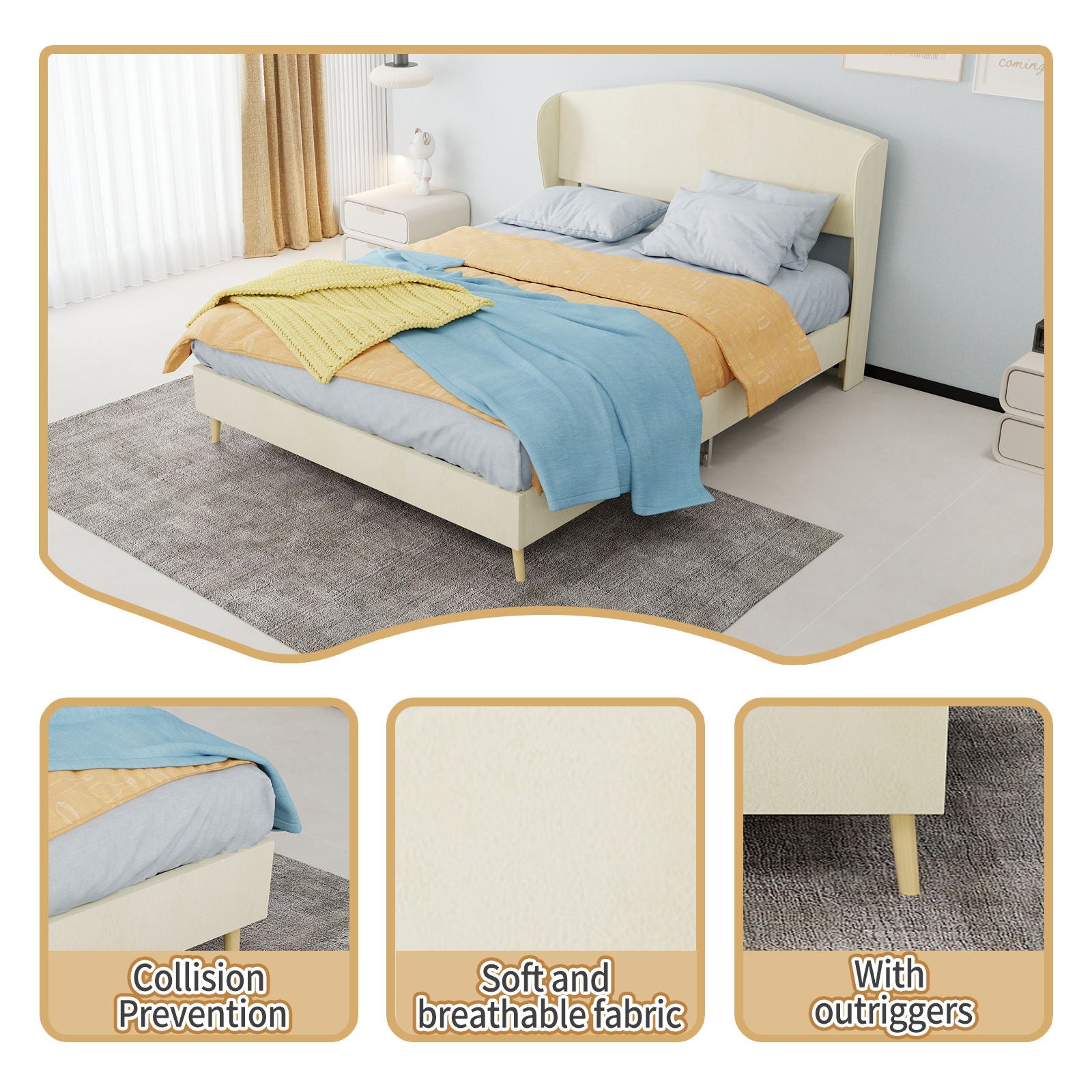 Upholstered Bed, Tufted Headboard, Comfortable Sleep