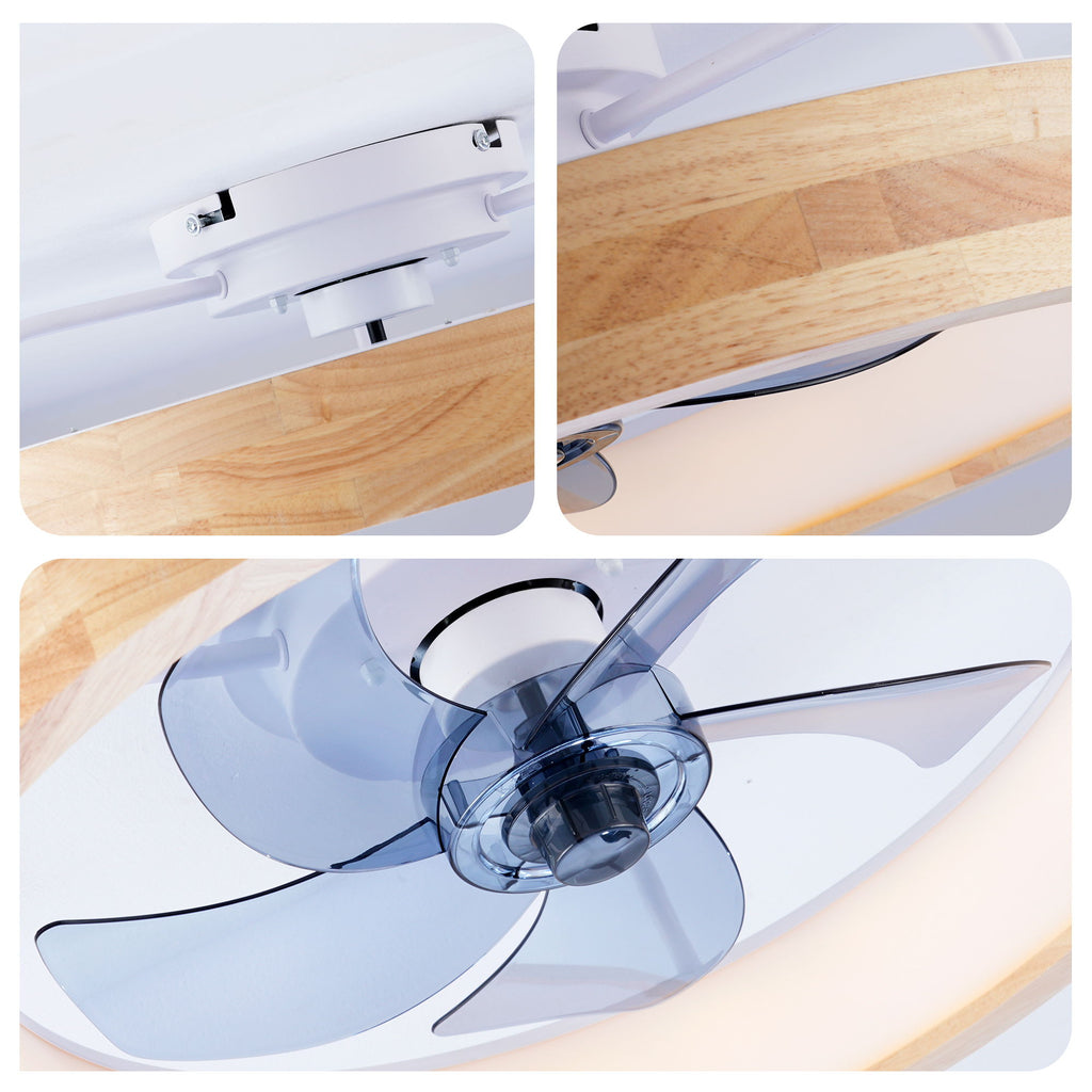 Ceiling Fans With Lights And Remote, 3000 - 6500K Dimmable Flush Mount LED Fan Light, 6 Speeds, Quiet DC Motor For Living Room - Matte White / Natural Wood