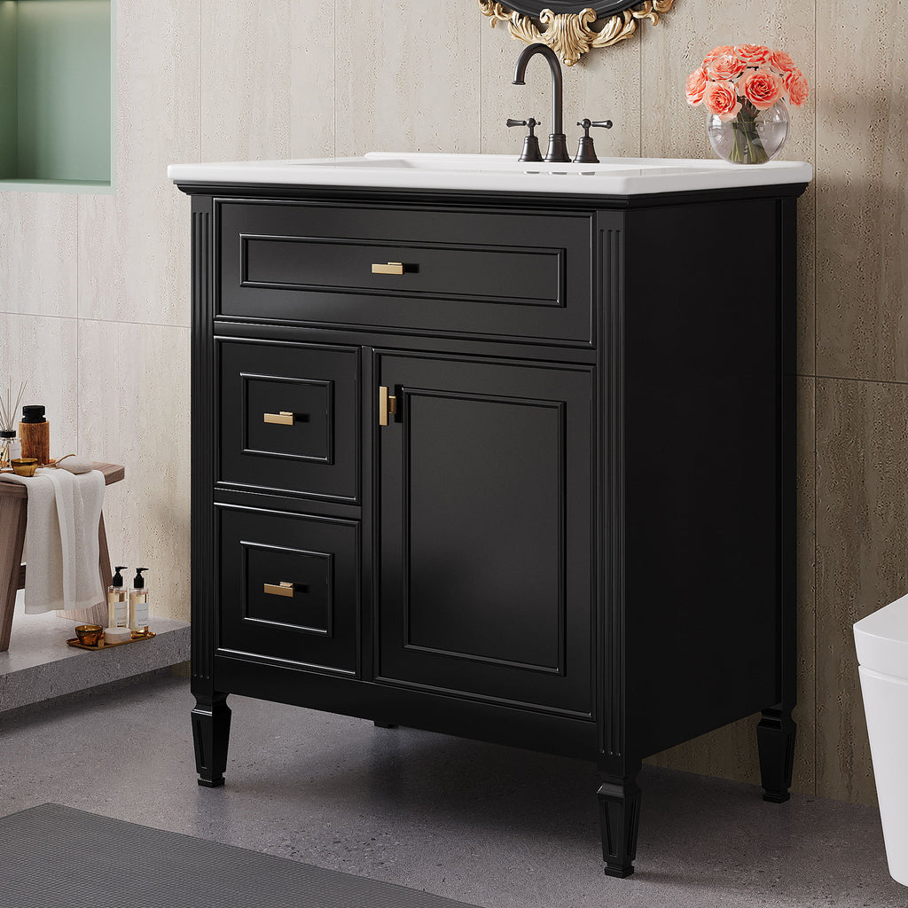 Modern Bathroom Vanity With Sink, 1 Flip Drawer And 2 Drawers, Adjustable Shelf