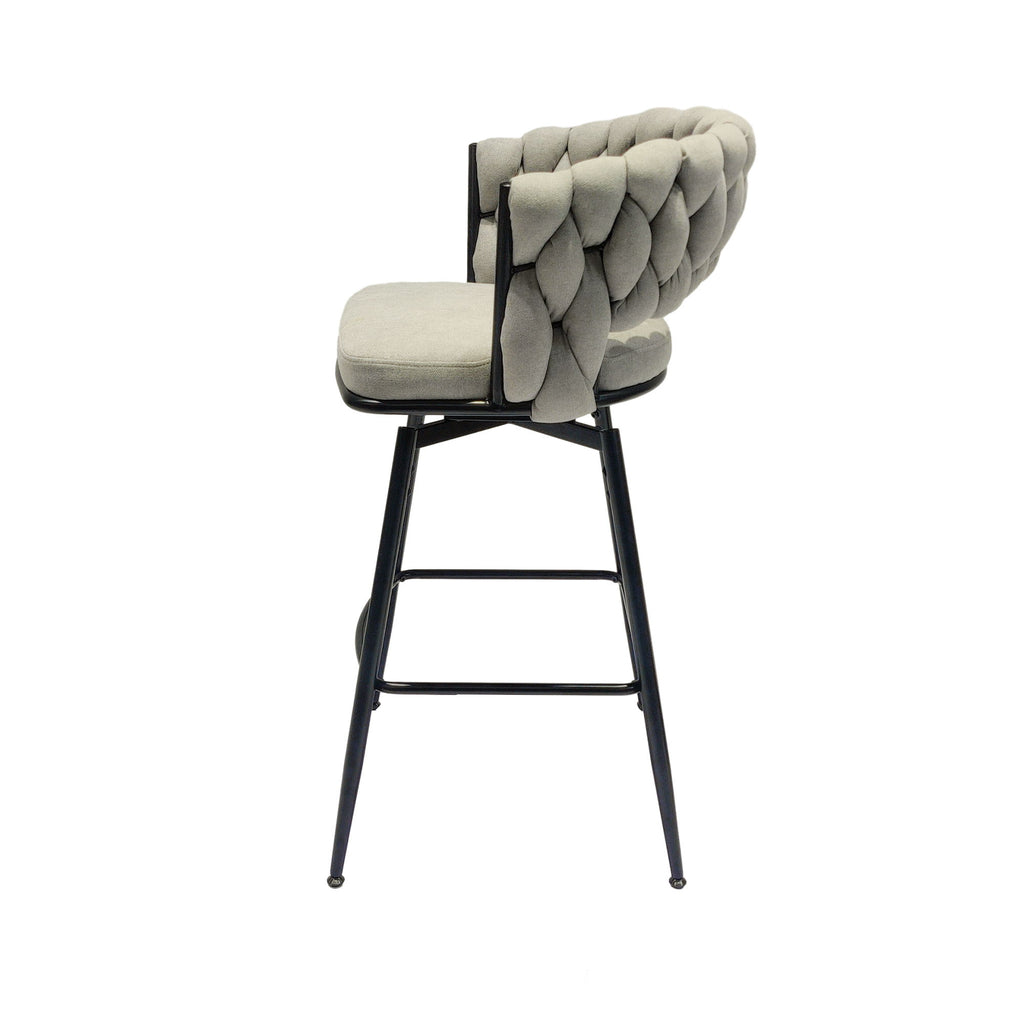 28" Bar Chair Linen Woven Bar Stool (Set of 2) Upholstered With Legs, 360 Swivel, Counter Arm Chairs With Back Footrest - Gray