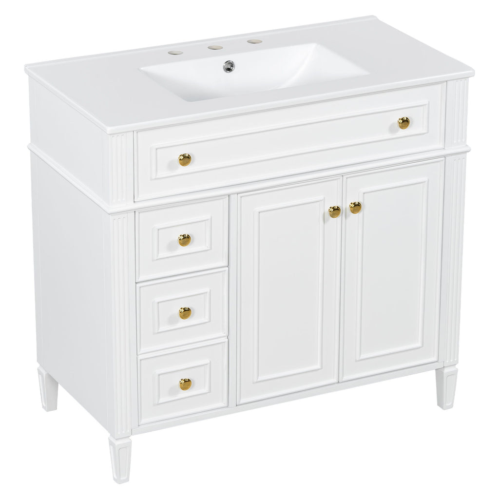 Bathroom Vanity With Sink, 3 Drawers & 2 Doors