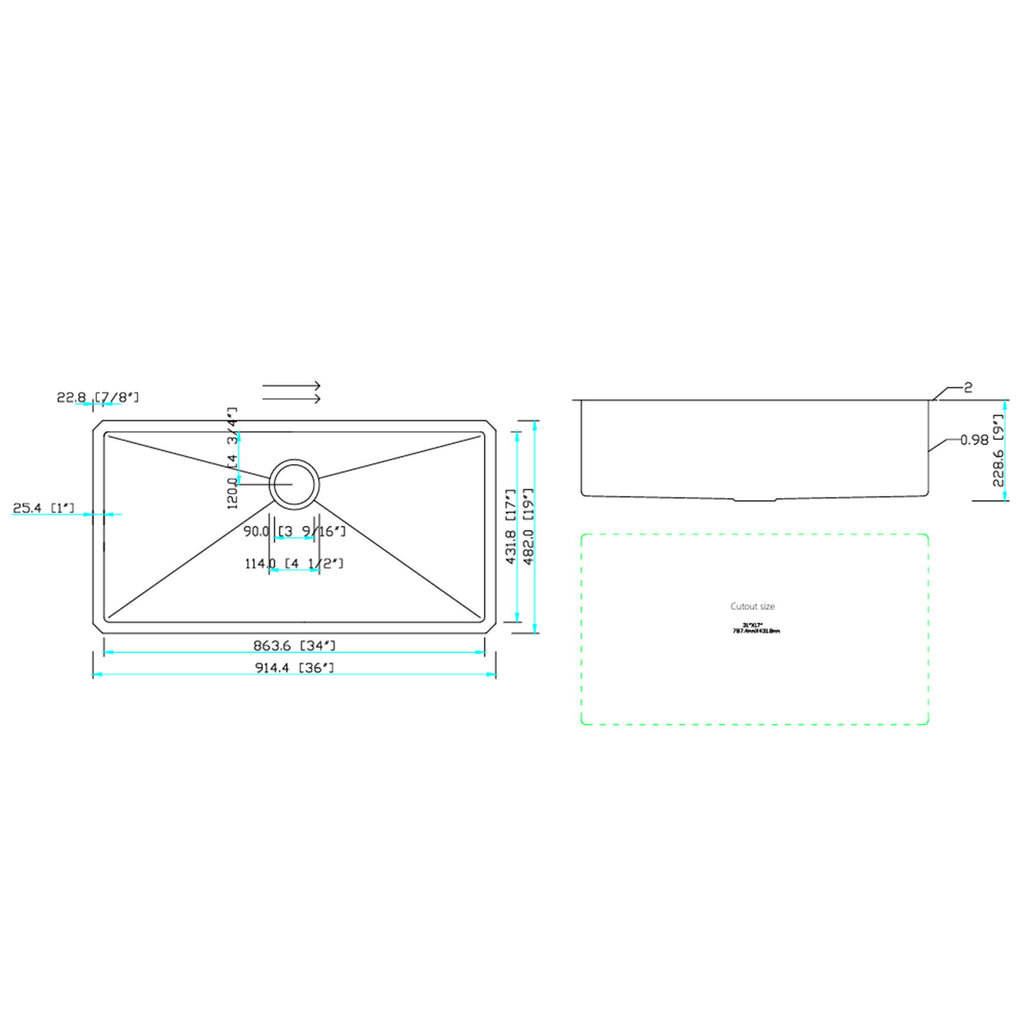 Undermount Kitchen Sink & Deep Single Bowl - Brushed Nickel