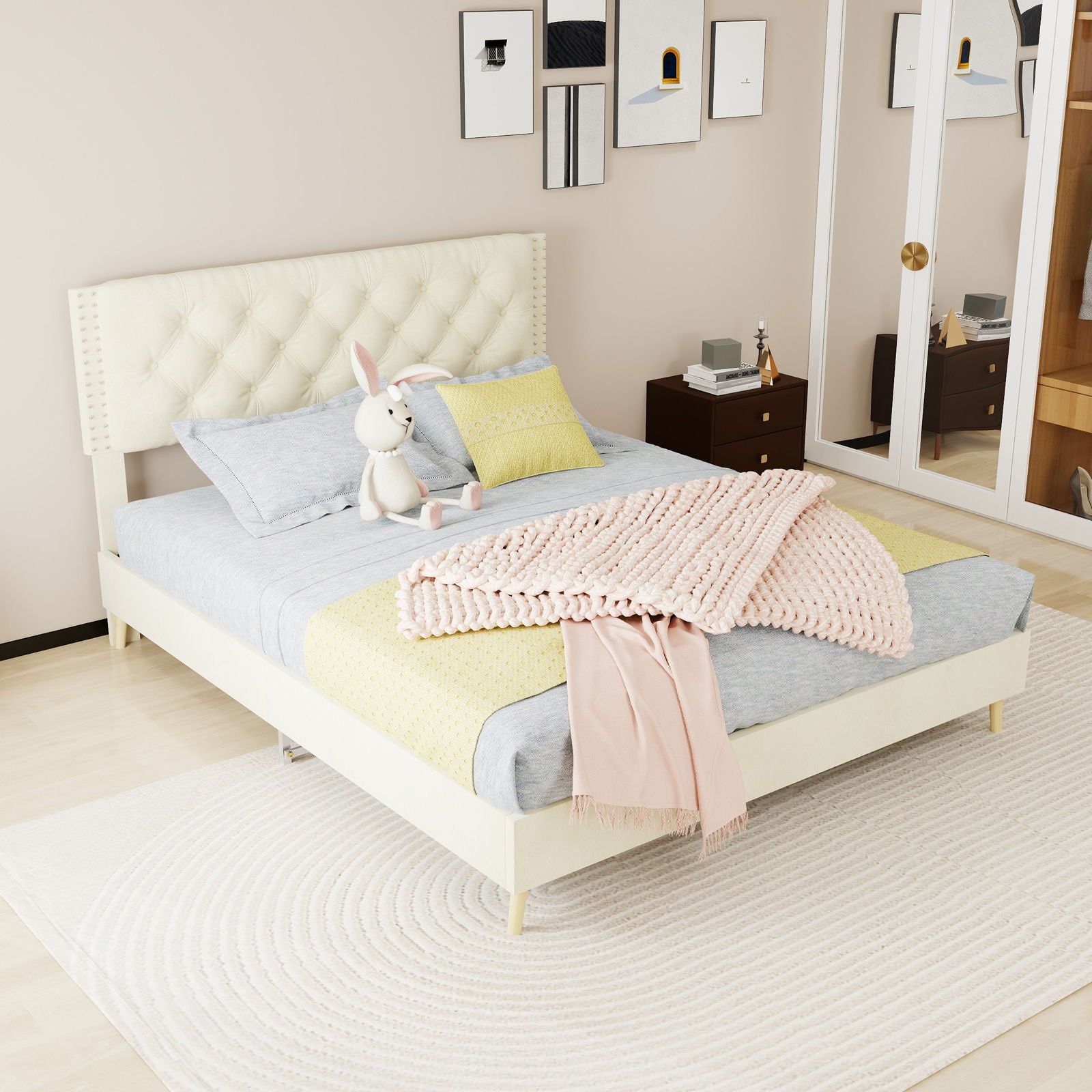 Upholstered Bed With Tufted Headboard