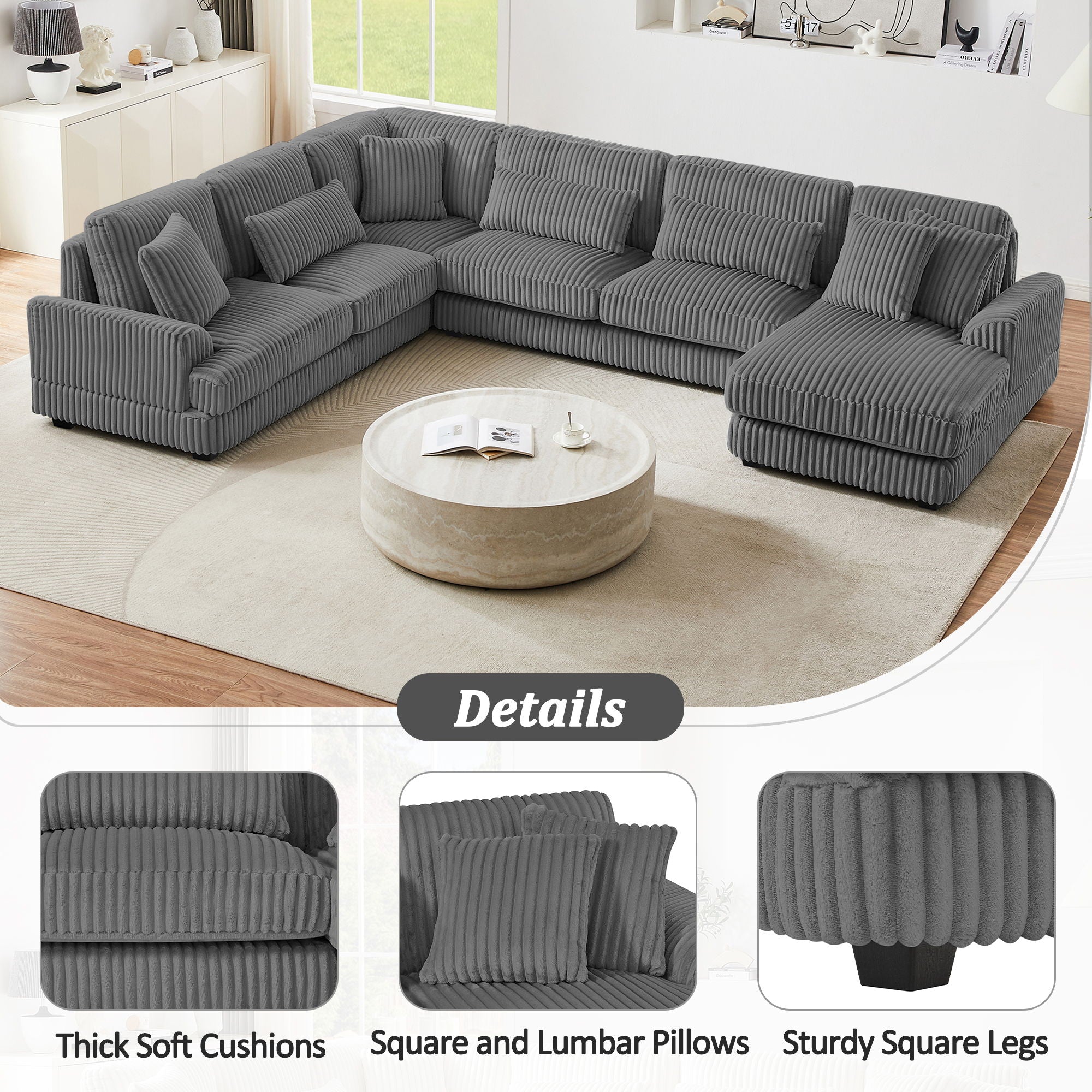 Oversized Sectional Sofa U - Shaped Sofa Couch Modern Sofa Upholstered In Soft With A Chaise Lounge For Living Room
