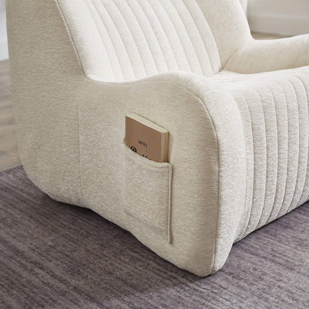Bean Bag Chair For Adults, Lazy Floor Sofa Couch Memory Foam Bean Bag Sofas Chenille Fabric Reading Chair Comfortable Corner Lounge Sofa For Living Room - White