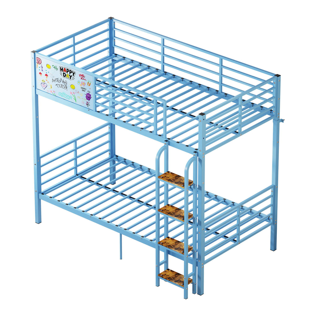 Bunk Bed, Convertible To 2 Separate Twin Size Beds & Full Length Guardrail & Ladder, No Box Spring Needed - Blue