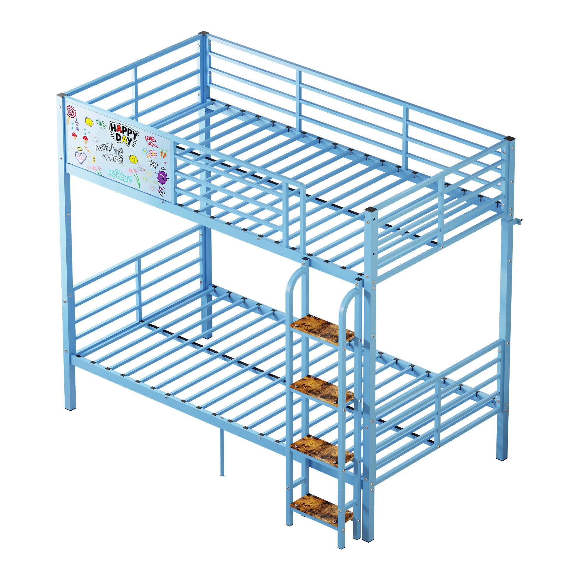 Bunk Bed, Convertible To 2 Separate Twin Size Beds & Full Length Guardrail & Ladder, No Box Spring Needed - Blue