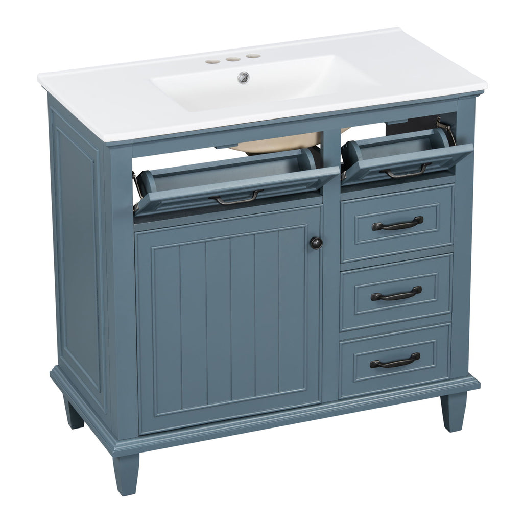 Modern Bathroom Vanity With Sink Top, Flip Drawers, Adjustable Shelf