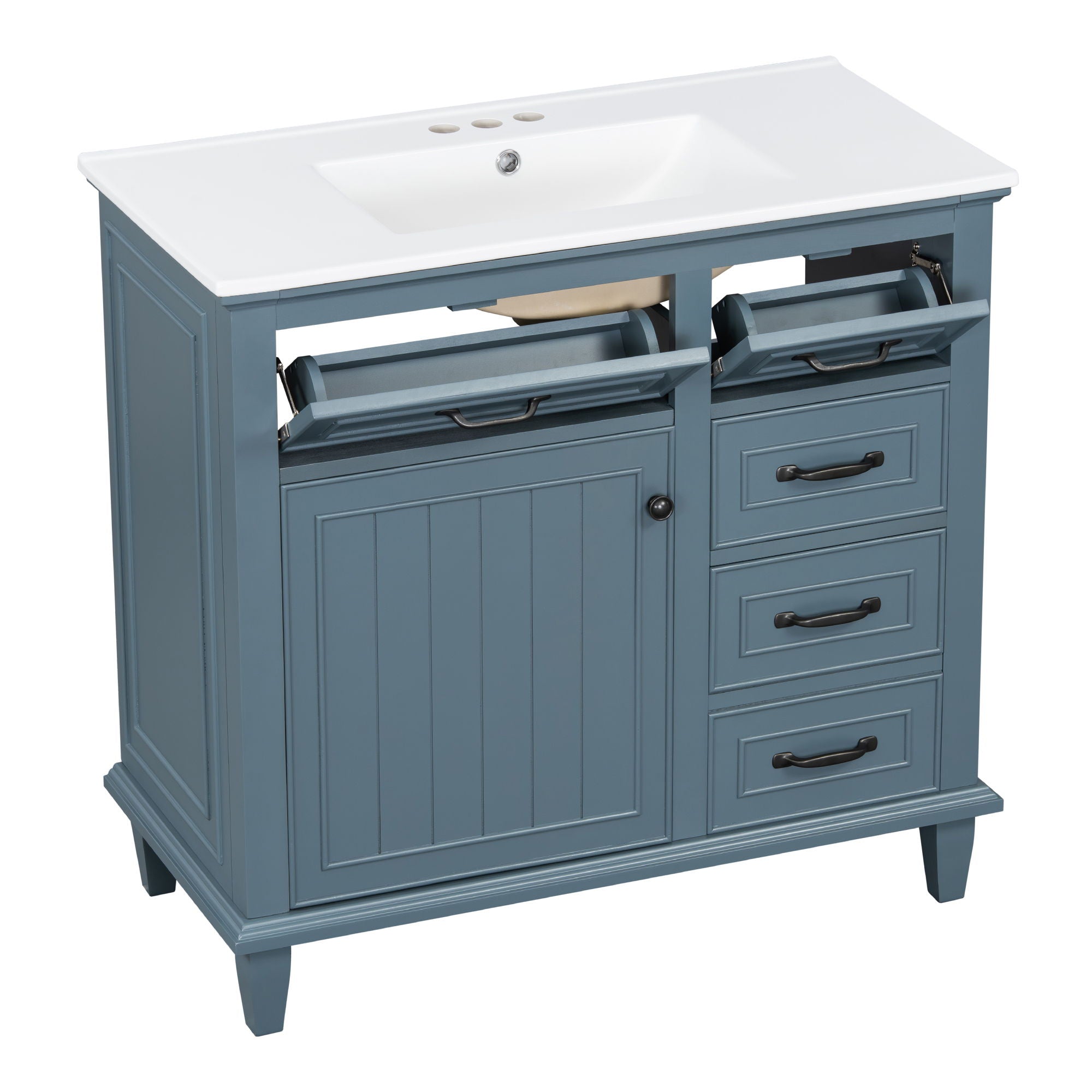 Modern Bathroom Vanity With Sink Top, Flip Drawers, Adjustable Shelf