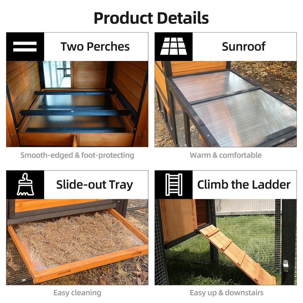 Chicken Coop, Large Outdoor Hen House With Run And Nesting Box Poultry Cage