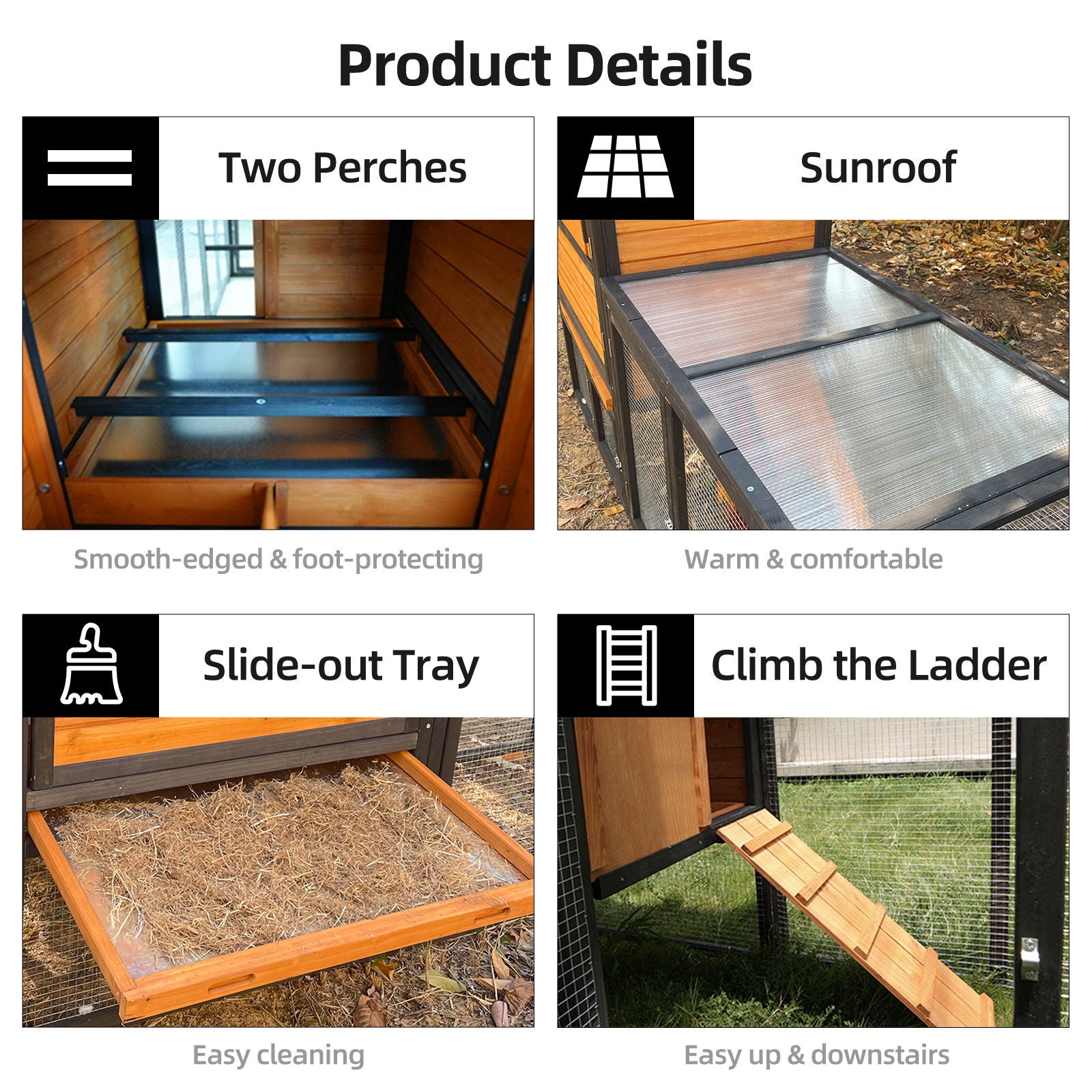 Chicken Coop, Large Outdoor Hen House With Run And Nesting Box Poultry Cage