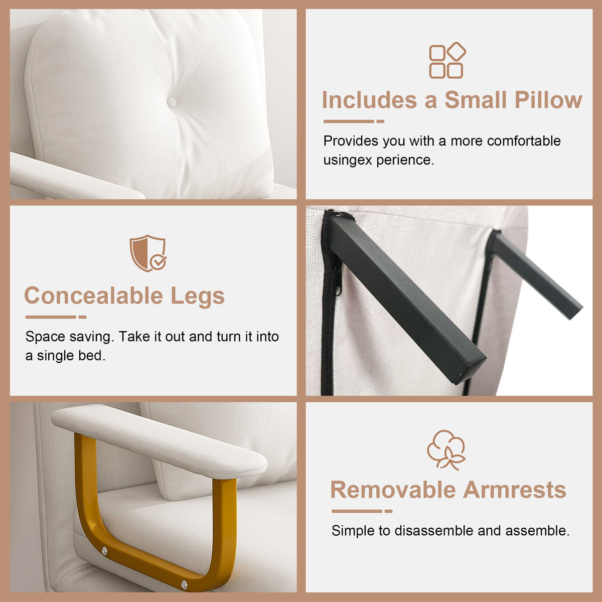 3 In 1 Convertible Folding Sofa Bed With Adjustable Backrest And Pillow