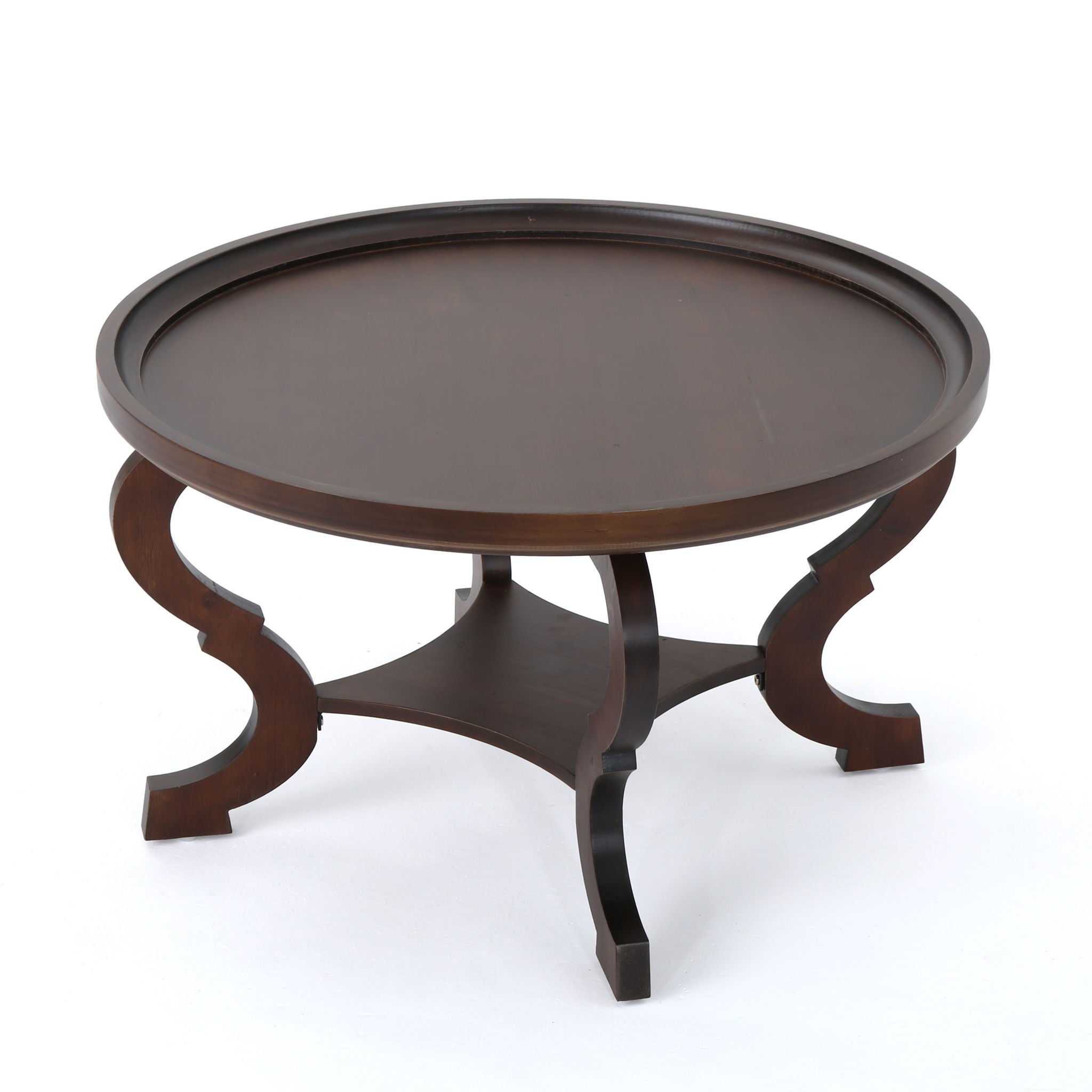 Elegant Coffee Table With Rimmed Top And Curved Design
