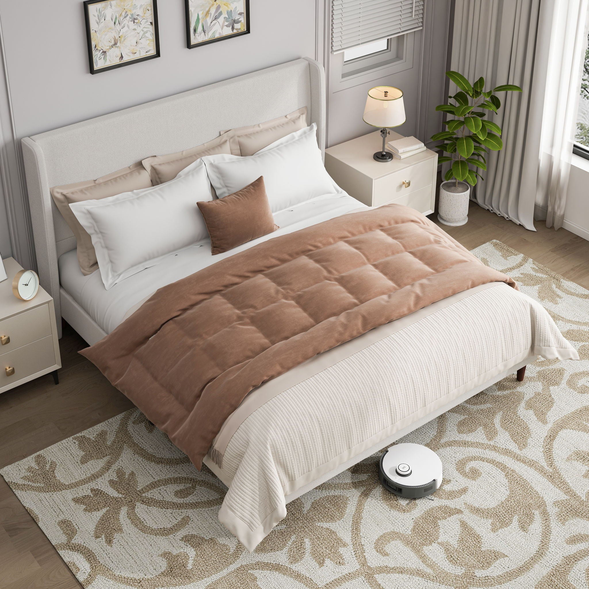 Upholstered Bed & High Headboard Design