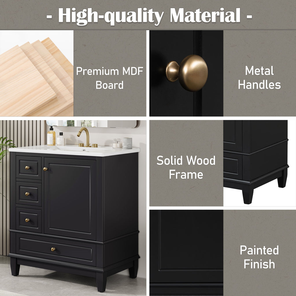 Freestanding Bathroom Vanity With Sink, Soft Close Door, 3 Drawers