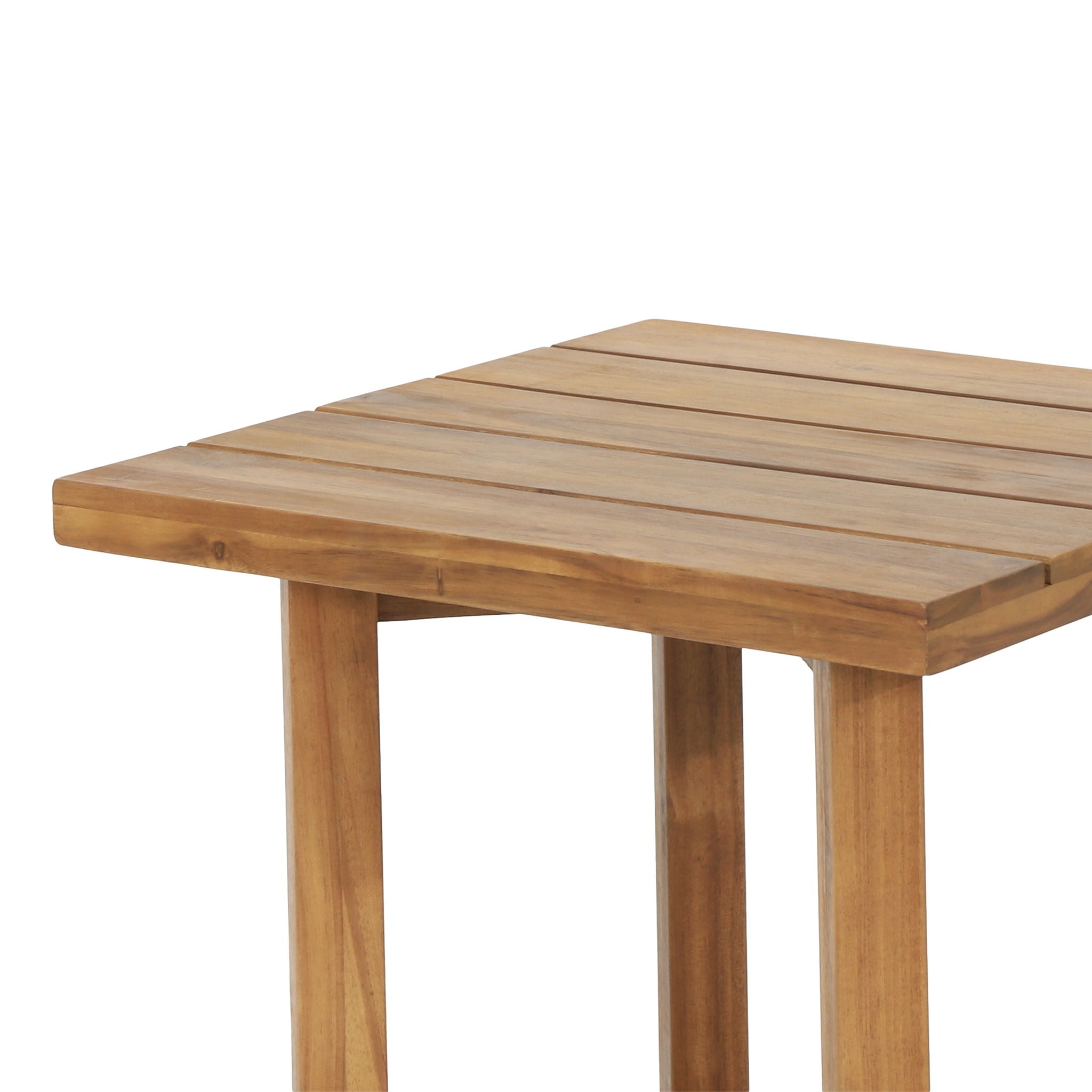 2 Swivel Chairs With Slat Top X Stretcher Side Table - Acacia Wood / Beige