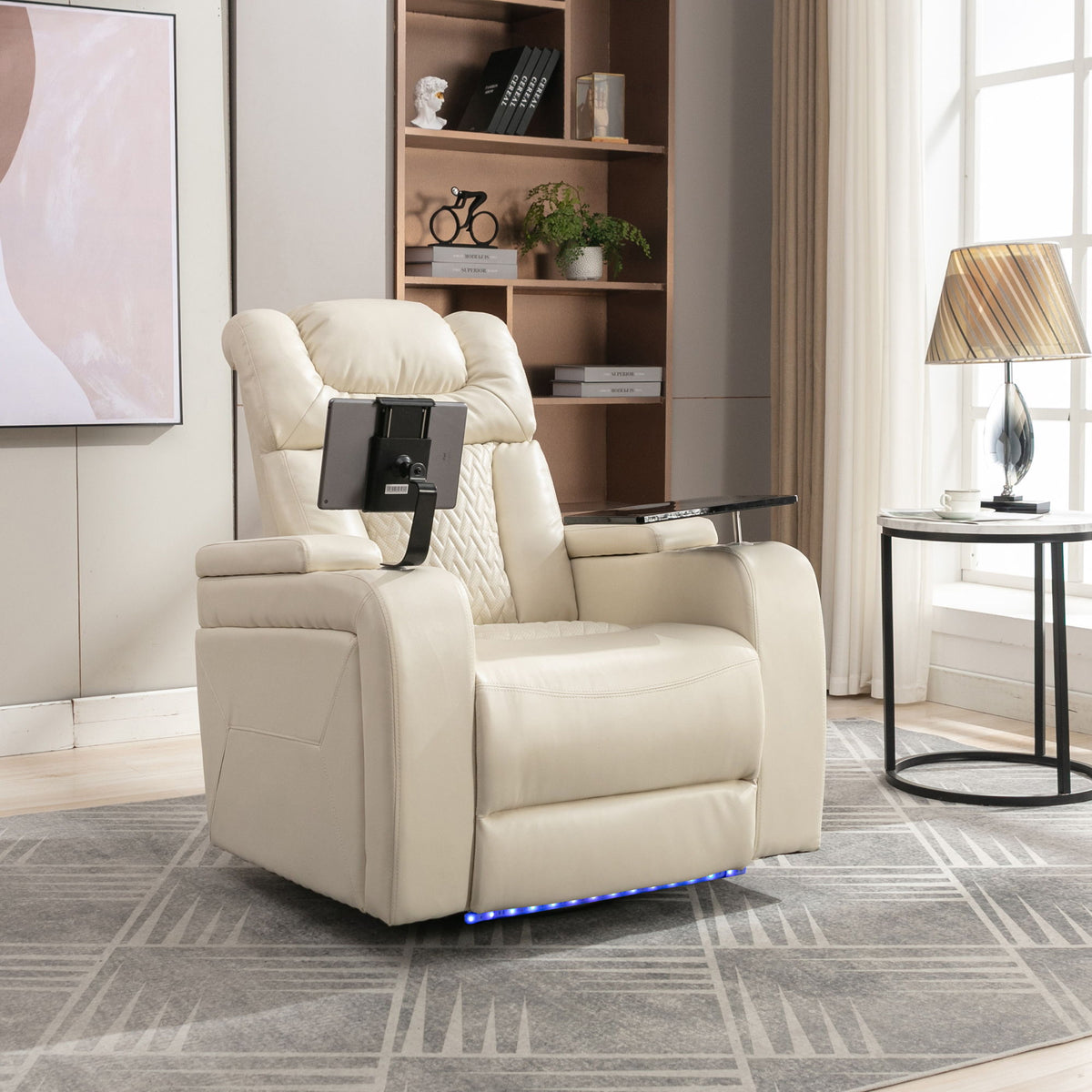 270 Degree Swivel Power Recliner With Tray Table, Phone Holder, Cup Holder, USB Port