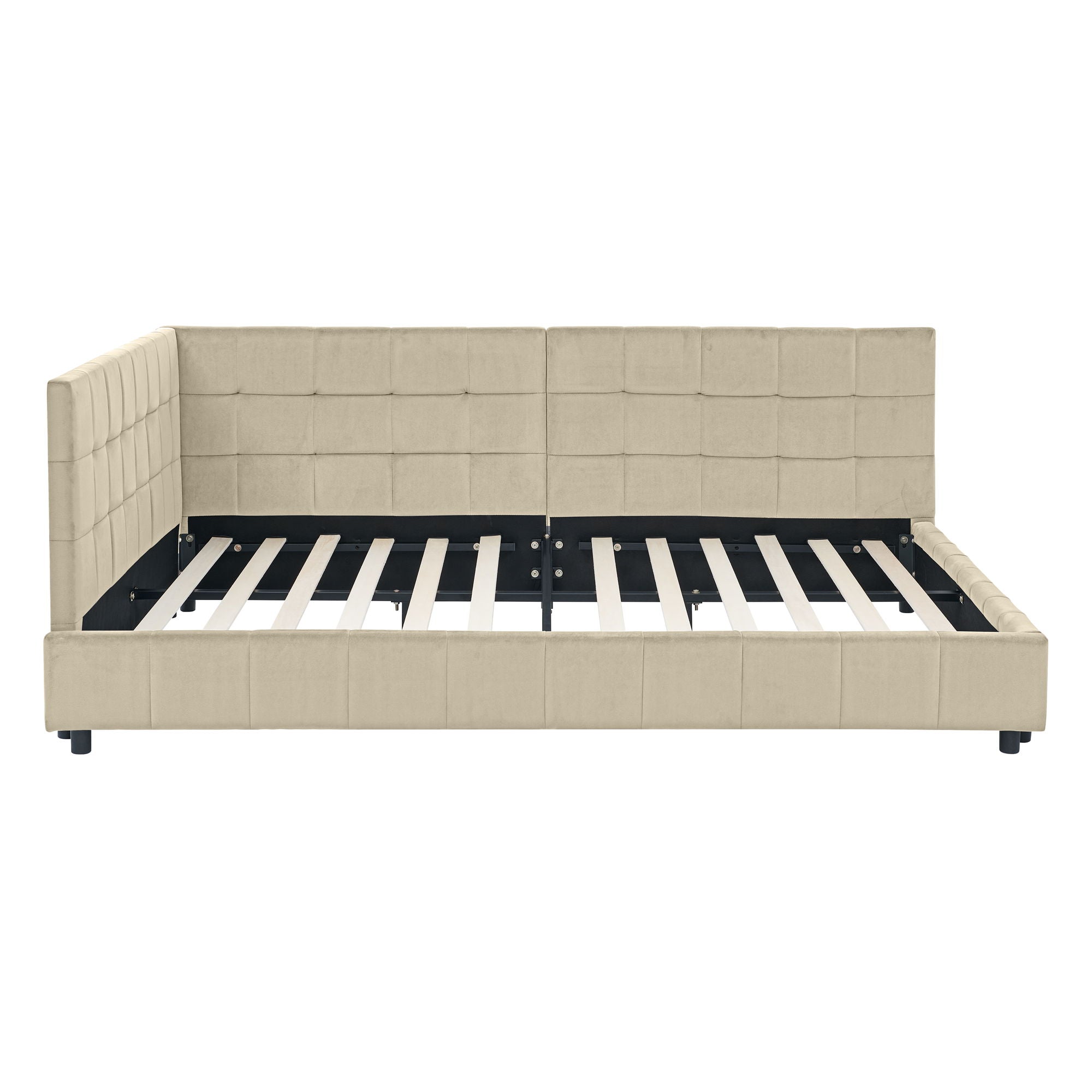 Upholstered Storage Tufted Bed Frame With Backrest And Armrests